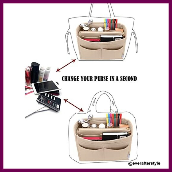 Felt Purse Organizer Insert Zipper Tote Shaper Speedy Neverfull Fit - Picture 6 of 8